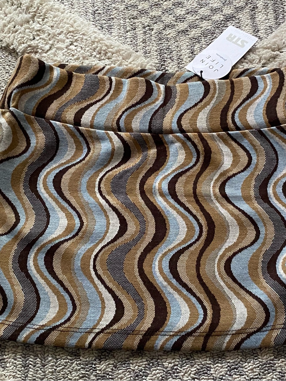 Wavy Pattern Mini Skirt in Blue and Brown